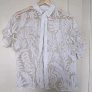 White overshirt, tropical floral print, small, Target